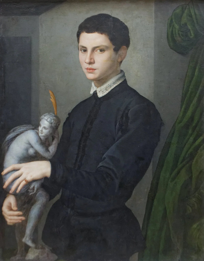Nuoren miehen muotokuva, joka pitää patsaata - Bronzino