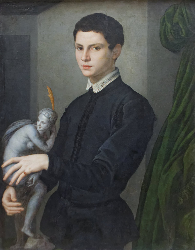 Nuoren miehen muotokuva, joka pitää patsaata - Bronzino