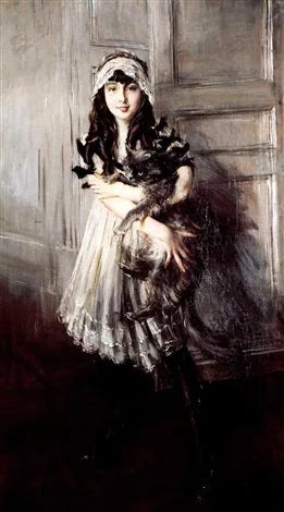 Josefina Errazuriz Alvear -muotokuva, jossa hän pitää kissaa - Giovanni Boldini