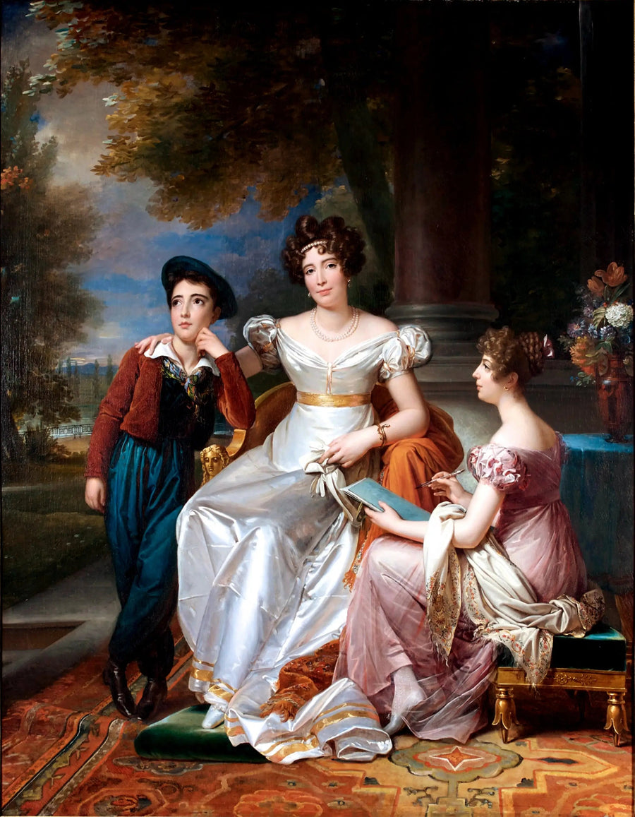 Porträt der Gräfin du Cayla mit ihren Kindern Ugoline und Ugolin auf der Terrasse des Château de Saint-Ouen - François Gérard