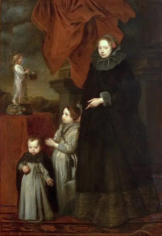 Lomellinin marquiseen muotokuva, lasten kanssa rukouksessa - Antoine van Dyck
