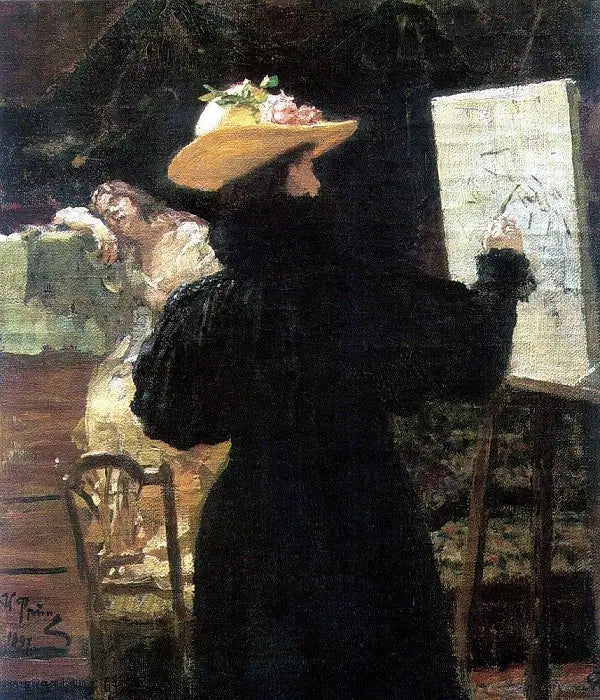 Muotokuva prinsessa Maria Klavdievna Tenisheva, kun hän työskenteli - Ilya Repin