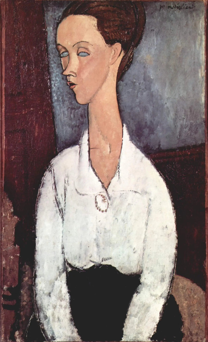 Lunia Czechowska muotokuva valkoisessa paitapuserossa - Amedeo Modigliani