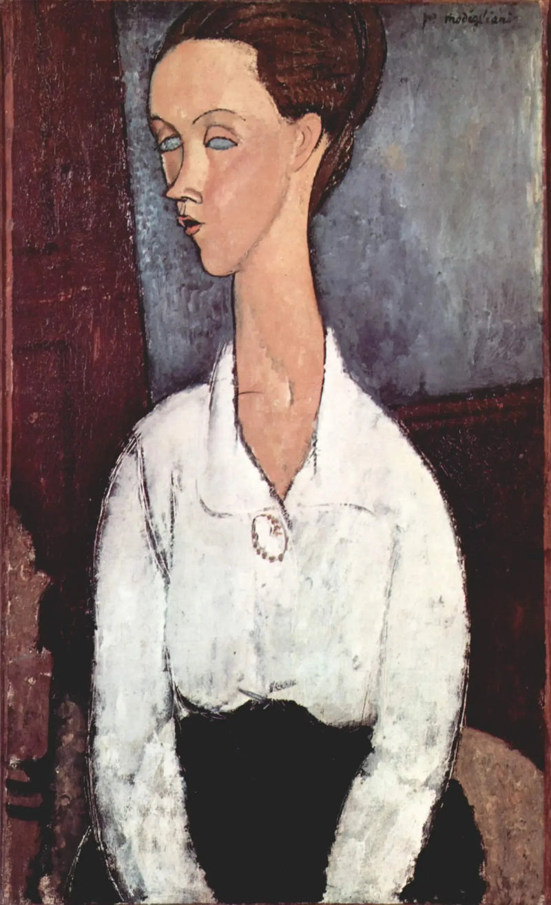 Lunia Czechowska muotokuva valkoisessa paitapuserossa - Amedeo Modigliani