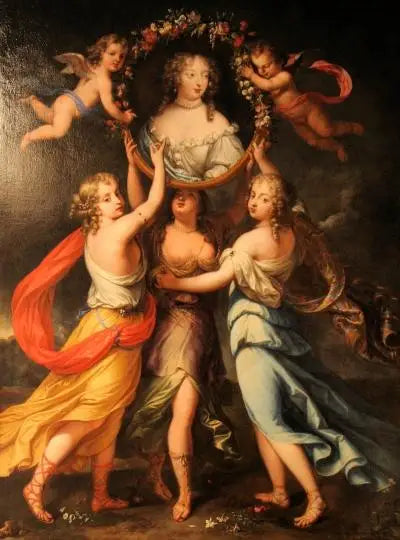 Madame de Montespan'n muotokuva, jota tukevat hyvät ja kruunaa rakkaudet - Pierre Mignard