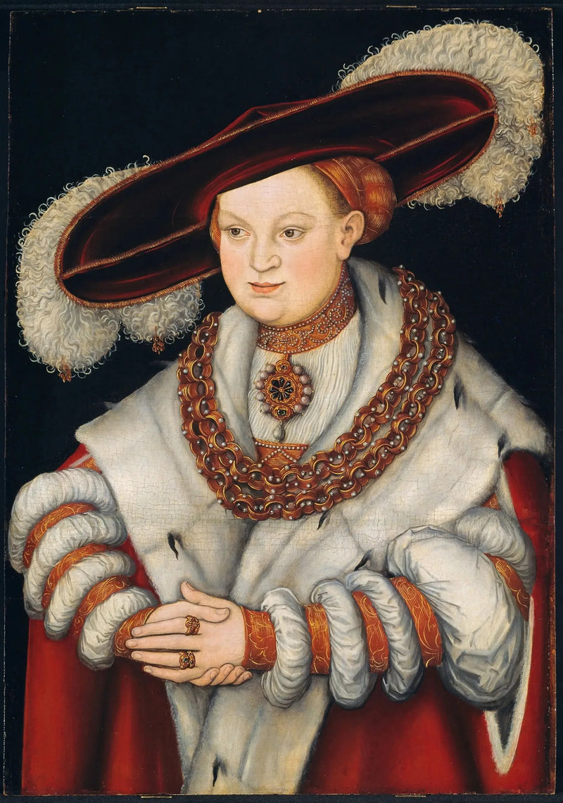Muotokuva Madeleine de Saxe, Brandenburgin vaaliruhtinaan Joachim II:n ensimmäisestä vaimosta - Lucas Cranach vanhempi