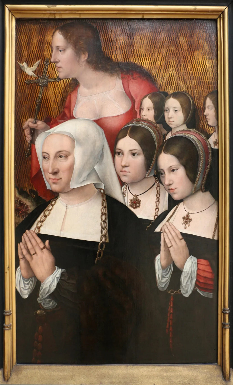Portrait de Marguerite Numan, épouse de Philippe Haneton, avec ses cinq filles et sainte Marguerite. - Bernard van Orley image 1 tableau peint à l’huile sur toile