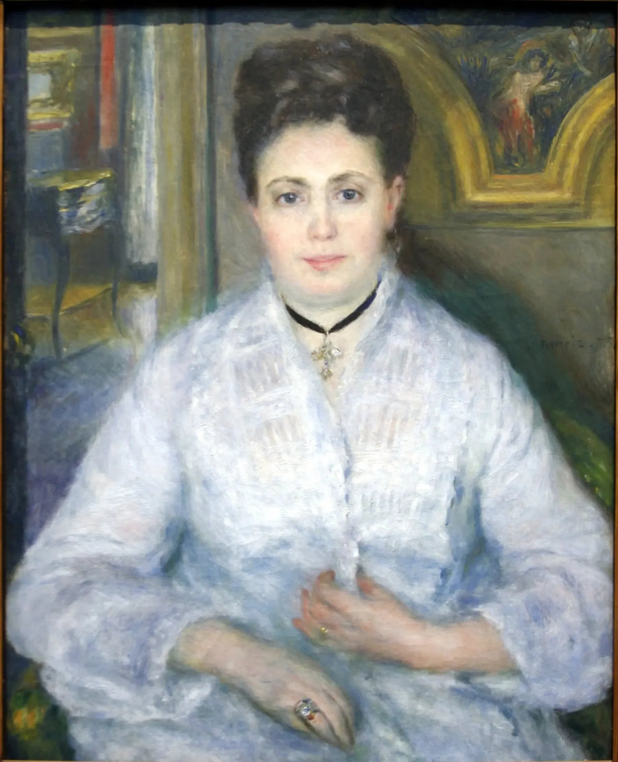 Rouva Chocquetin muotokuva valkoisessa - Pierre-Auguste Renoir