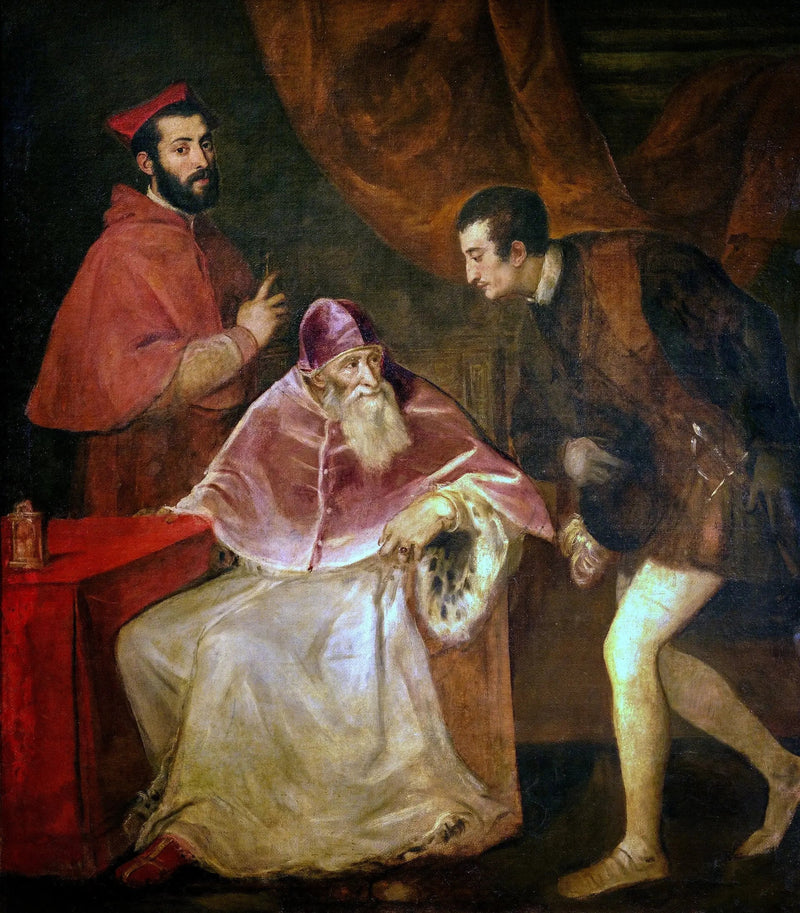 Paul III:n muotokuva hänen lastenlastensa kanssa - Titian