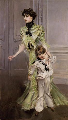 Pauline Hugon muotokuva hänen poikansa Jean kanssa - Giovanni Boldini