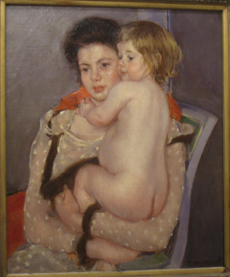 Kuninkaallisen LeFebvren muotokuva, joka pitää sylissään alastonta vauvaa - Mary Cassatt
