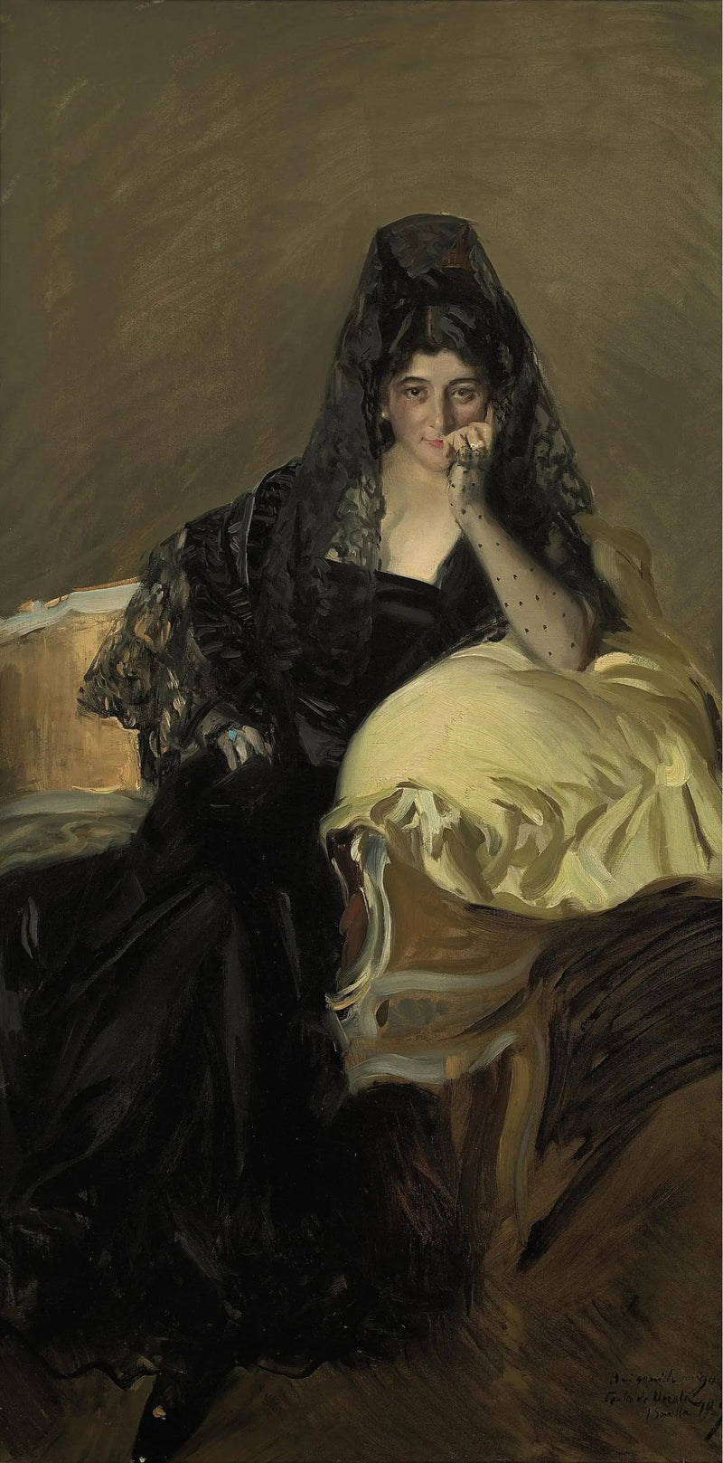 Urcolan rouvan muotokuva mustassa huivissa - Joaquín Sorolla