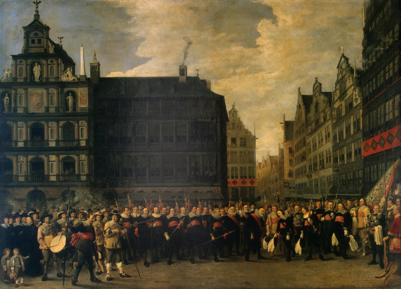 Guildin jousimiehet Grand-Place'll Antwerpenissä - David Teniers nuorempi