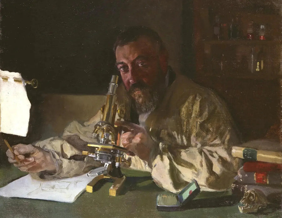 Tohtori Simarron muotokuva mikroskoopilla - Joaquín Sorolla