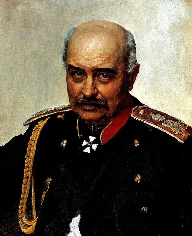 Muotokuva kenraalista ja valtiomiehestä Mikhaïl Ivanovitch Dragomirovista. - Ilya Repin