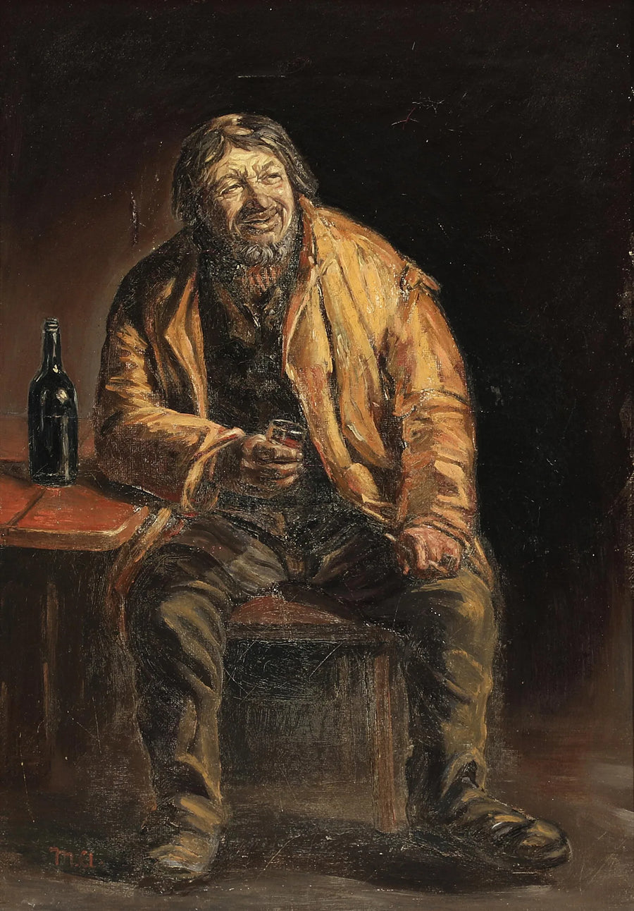 Muotokuva kalastaja Lars Gaihedestä Skagenista nauttimassa juomista. -Michael Peter Ancher