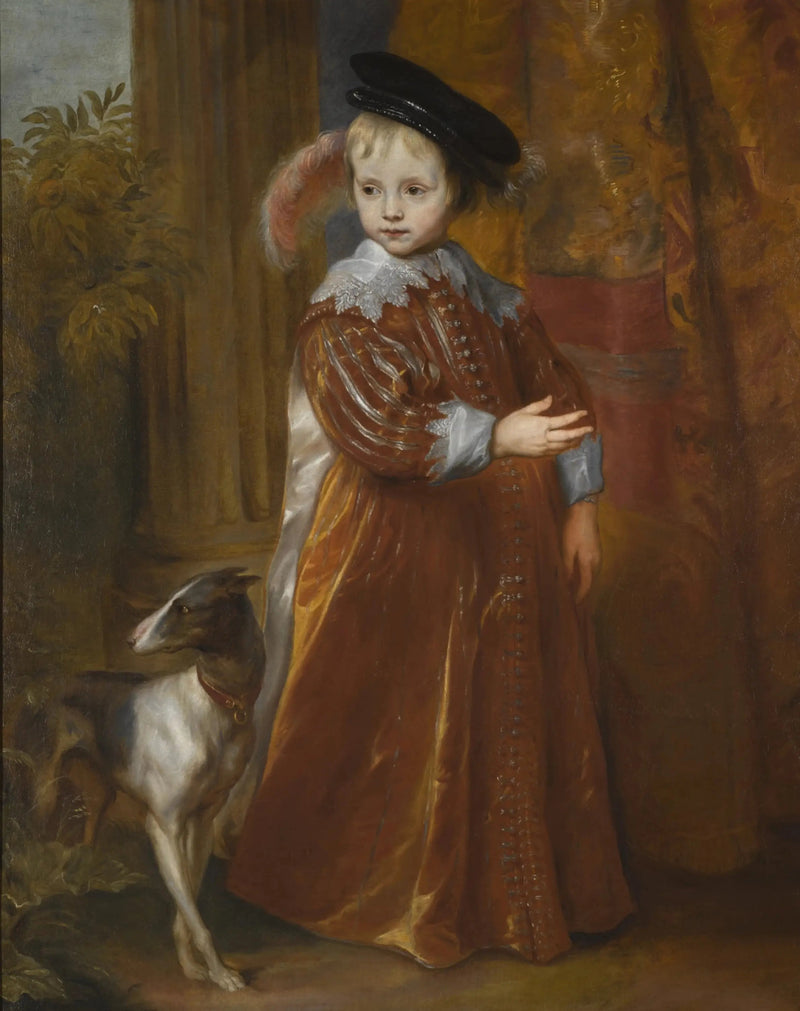Prinssi Vilhelm II:n muotokuva nuorena poikana, koiran kanssa - Antoine van Dyck