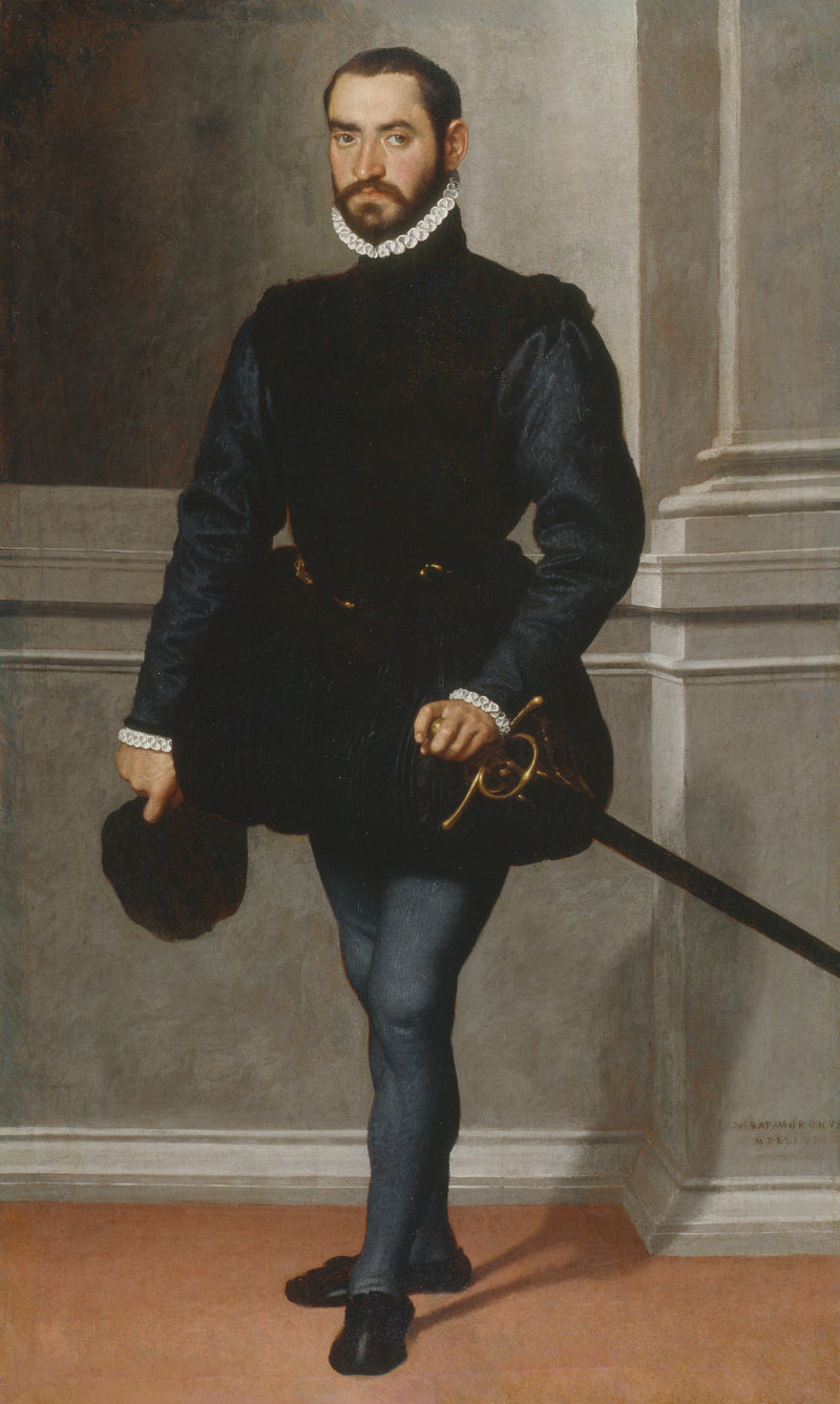 Mustavalkoinen parrakas miehen muotokuva - Giovanni Battista Moroni