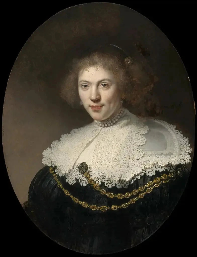 Muotokuva naisesta, jolla on päällään kultaketju - Rembrandt