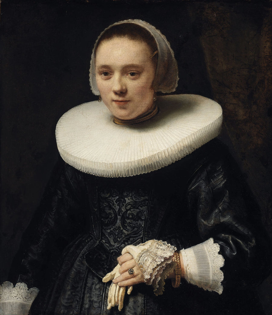 Muotokuva naisesta hansikkaat kädessä - Rembrandt