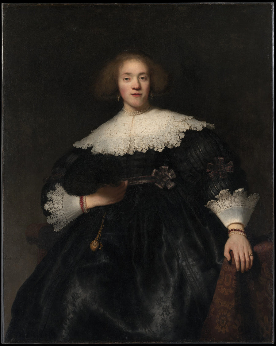 Naisen muotokuva tuulettimella - Rembrandt