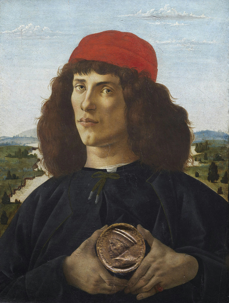 Portrait d’un jeune homme avec une médaille de Cosme l’Ancien de Botticelli, vers 1475, Offices – reproduction peinture à l’huile sur toile