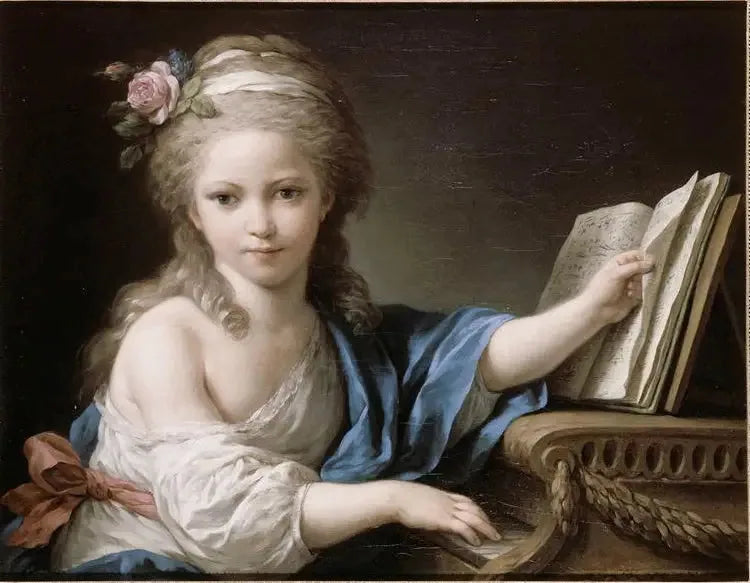 Arvioitu muotokuva Joséphine, Bergeret de Grancourtin tytär, koskettaen piano-fortea - Louis Jean François Lagrenée