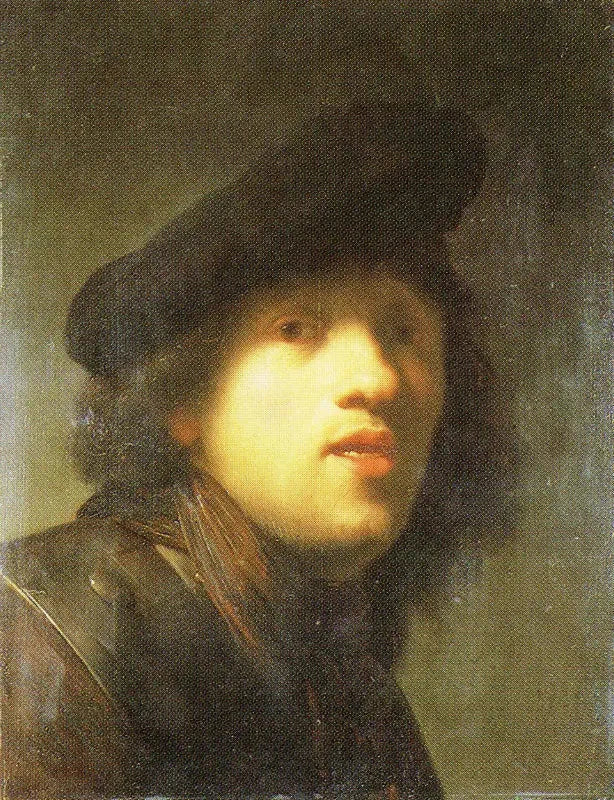 Itsepotretti mansikan ja beretin kanssa - Rembrandt