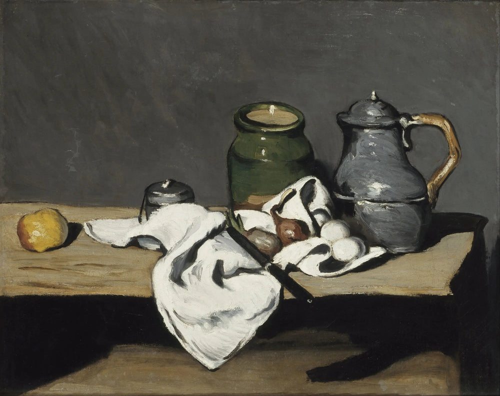 Reproduction du tableau « Pot vert et bouilloire d'étain - Paul Cézanne » par Alpha Reproduction en peinture à l’huile