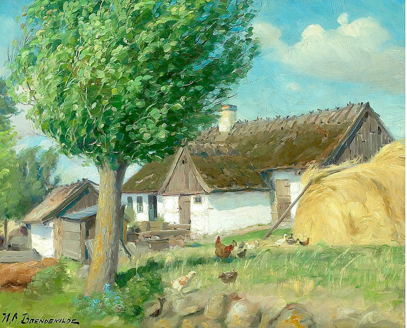 Kanaaleja edessä olkikattoisen maatilan edessä. - H. A. Brendekilde