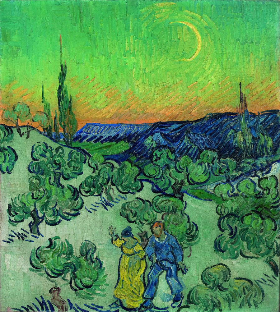 Maisema pariskunnan kävelyllä ja kuunsirppi - Vincent van Gogh