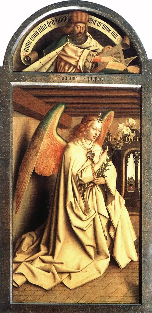 Profeetta Sakarias ; Ilmestysenkaltainen enkeli - Jan van Eyck