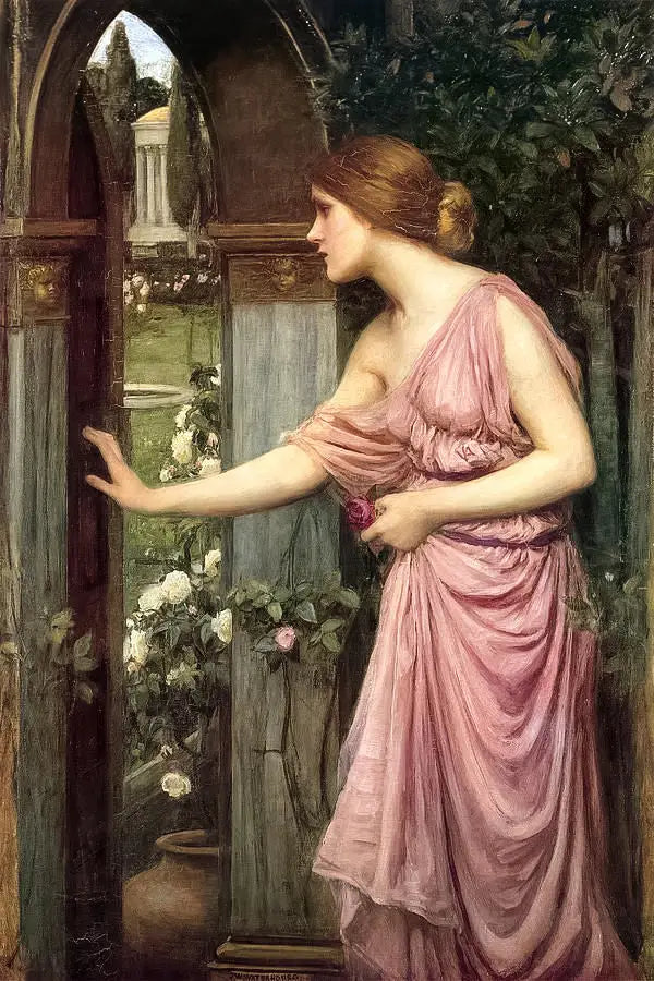 Psyche astuu Cupidon puutarhaan - John William Waterhouse