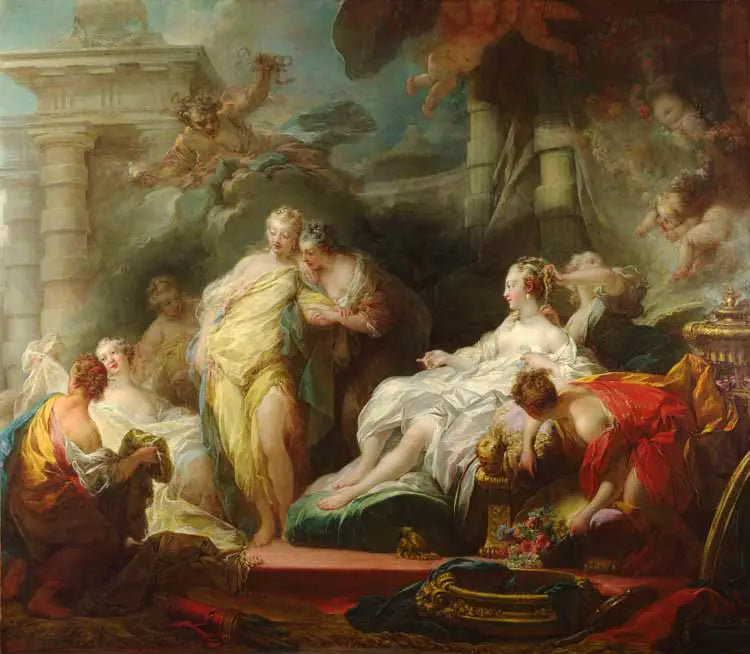 Psykée näyttämässä sisarilleen rakkauden lahjoja - Jean-Honoré Fragonard