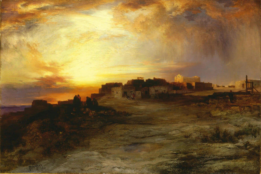 Pueblo auringonlaskun aikaan (Laguna) - Thomas Moran