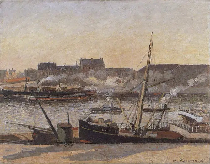 Bourse-ranta, Rouen, iltapäivä - Camille Pissarro