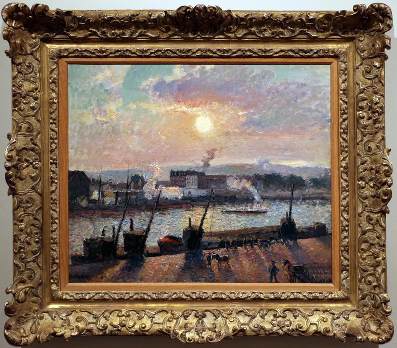 Bourse-ranta, Rouen, auringonlasku - Camille Pissarro