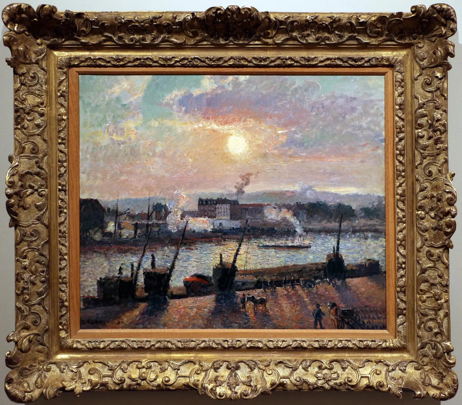 Bourse-ranta, Rouen, auringonlasku - Camille Pissarro