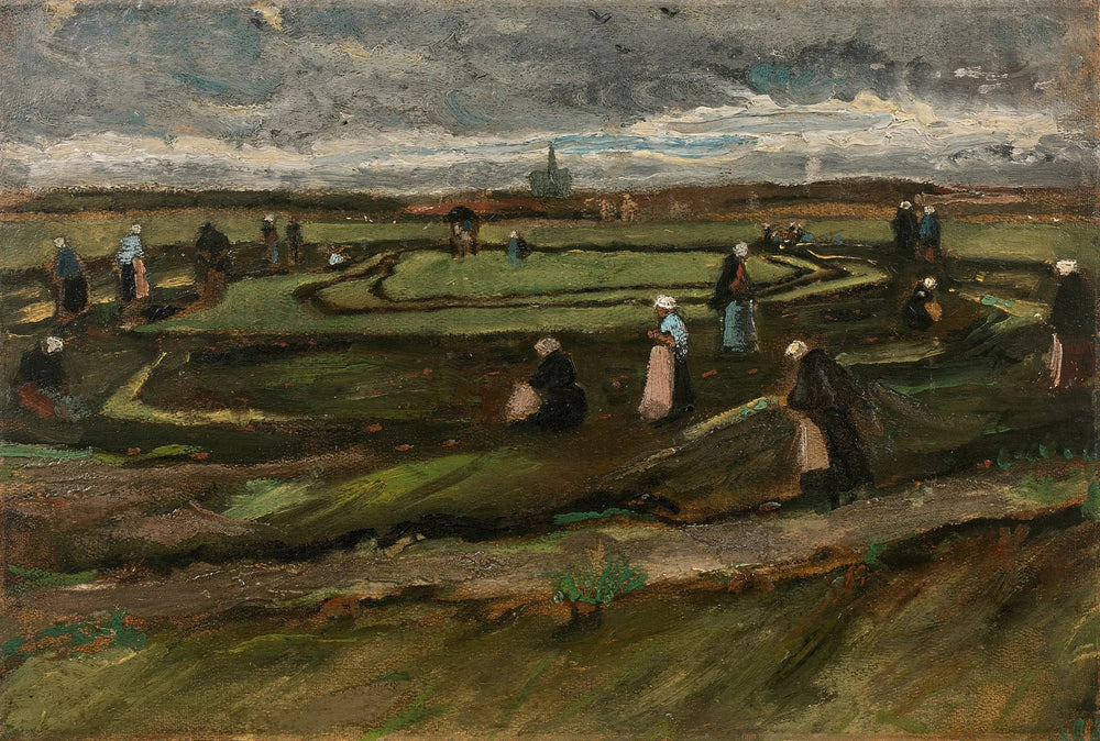 Reproduction du tableau « Raccomodeuses de filets dans les dunes - Vincent van Gogh » par Alpha Reproduction en peinture à l’huile