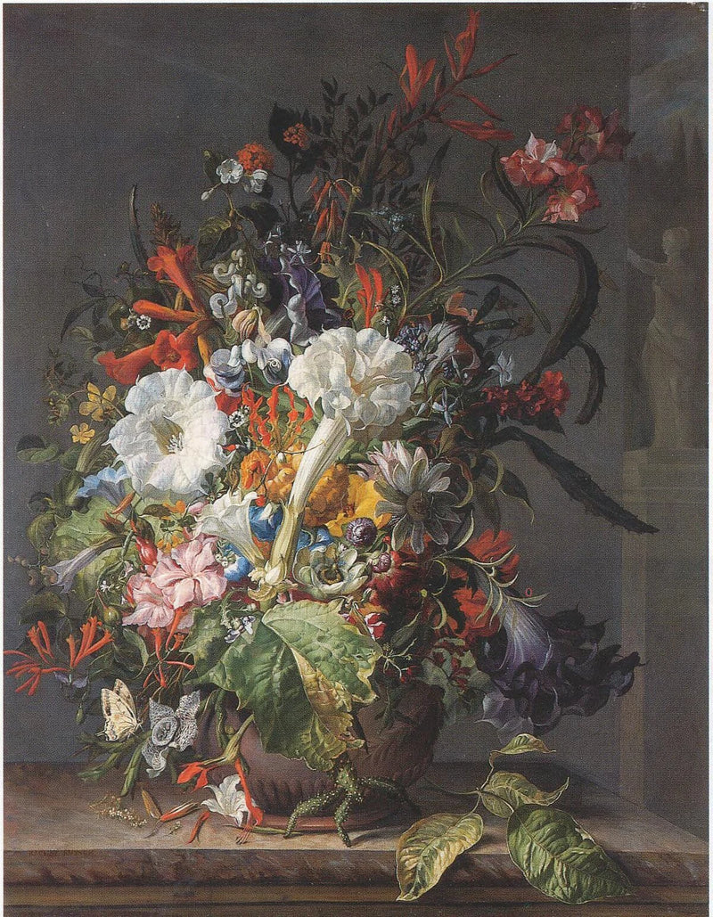 Chèvrefeuille, pois de senteur et ananas dans une urne de Böttger - Rachel Ruysch