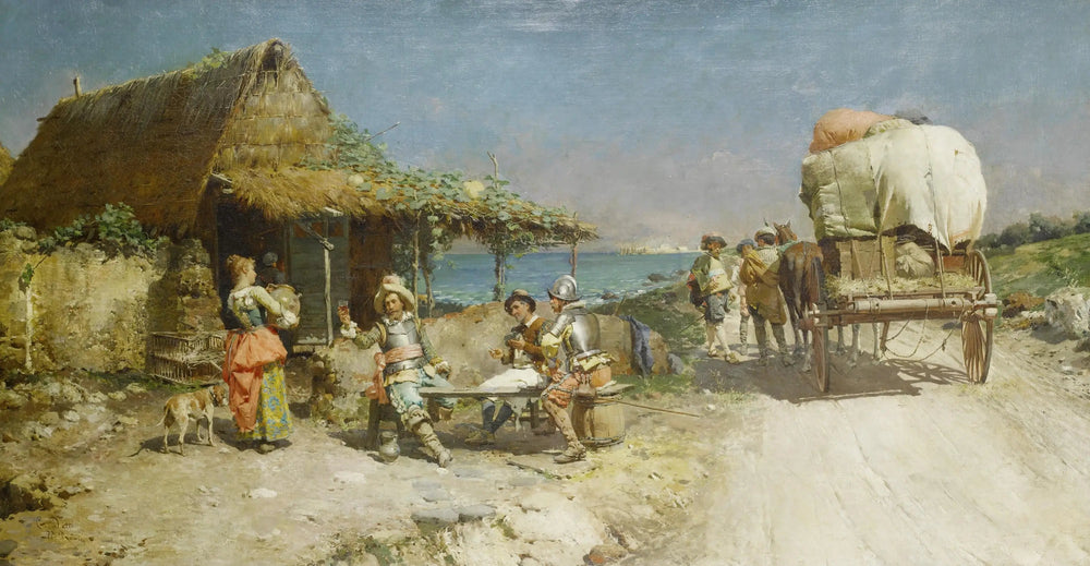 Rafraîchissements dans une auberge en bord de route - Cesare Augusto Detti image 1 copie peinte à la main à l’huile