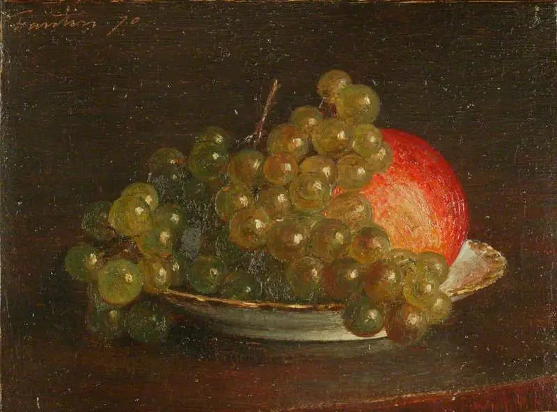 Valkoinen viinirypäle ja omena lautasella - Henri Fantin-Latour