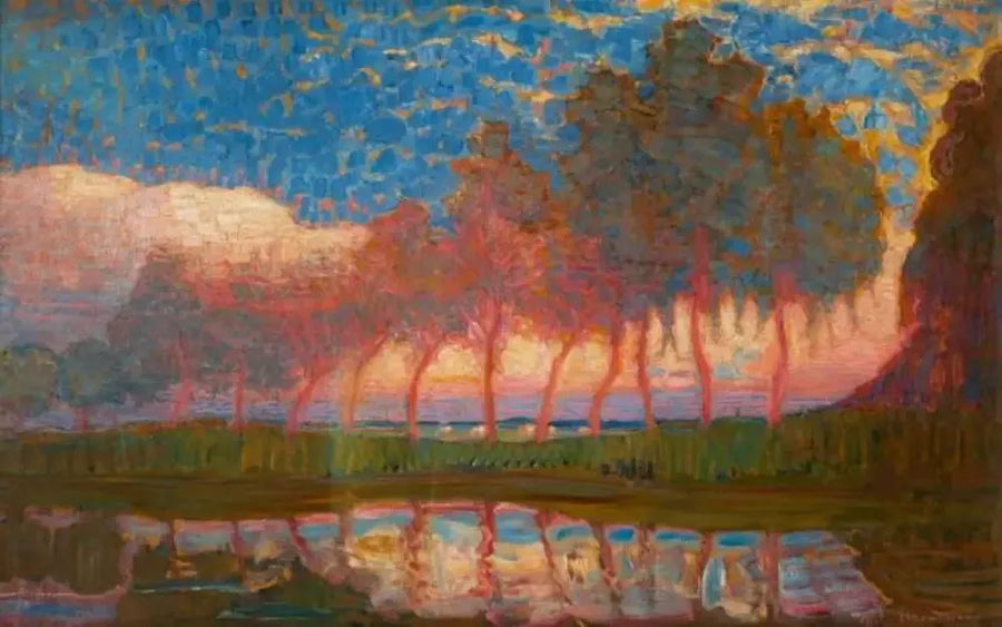 Yksitoista punaisen, keltaisen, sinisen ja vihreän poppelin rivi - Piet Mondrian