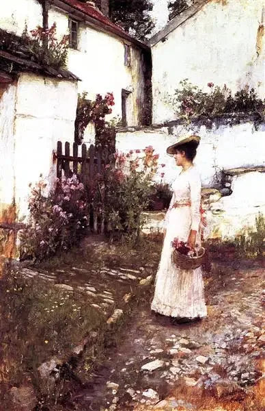 Kerätä kesäkukkia Devonshiren puutarhassa - John William Waterhouse