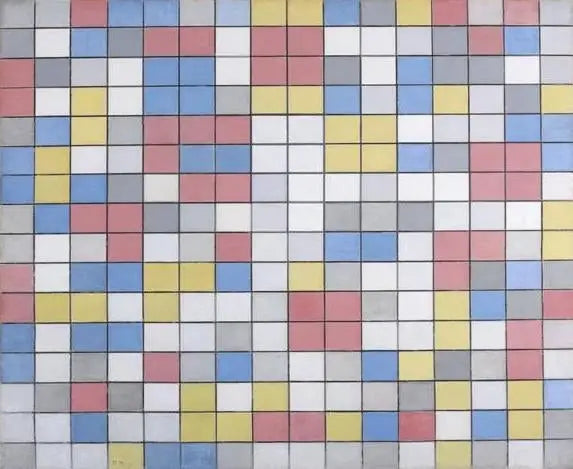 Rasterikuvitus 9: dambordkoostumus sisältää erilaisia värejä - Piet Mondrian