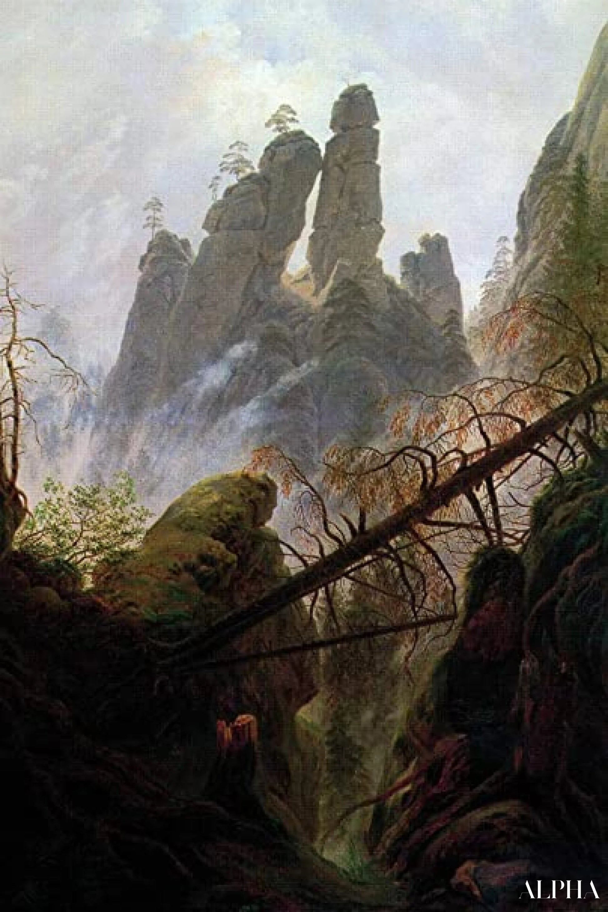 Ravine Elbsandsteingin vuoristossa - Caspar David Friedrich - Taulujen ja korkealaatuisten maalauksien reproduktiot