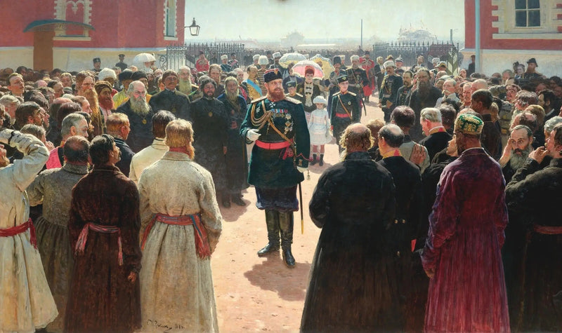 Alexandre III:n vastaanotto volostien edustajien kanssa Petrovski-palatsin pihalla - Ilya Repin