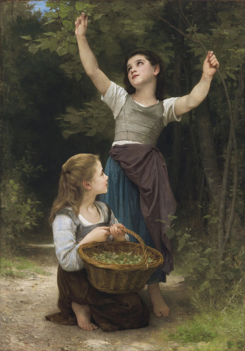 Hasselnuttujen korjuu - Bouguereau