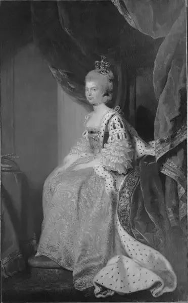 Reine Charlotte-Sophie de Mecklembourg-Strelitz. Puoliso George III:lle. - Joshua Reynolds