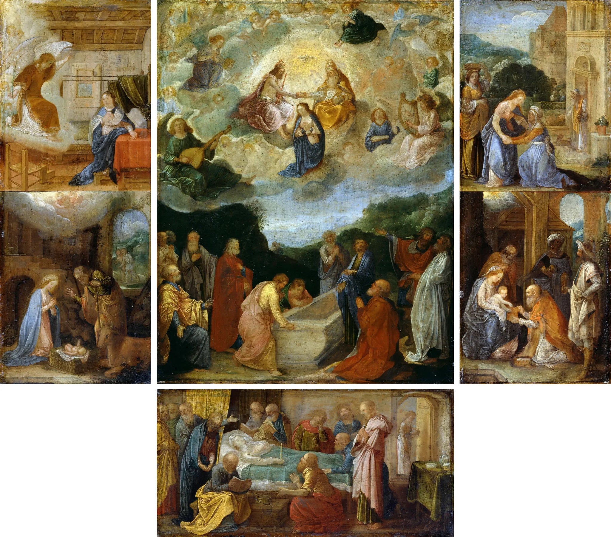 Reisealtar mit sechs Szenen aus dem Leben Mariae - Adam Elsheimer image 1 reproduction de peinture à l’huile
